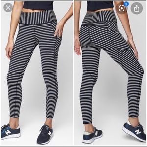 Athleta navy blue and white striped leggings